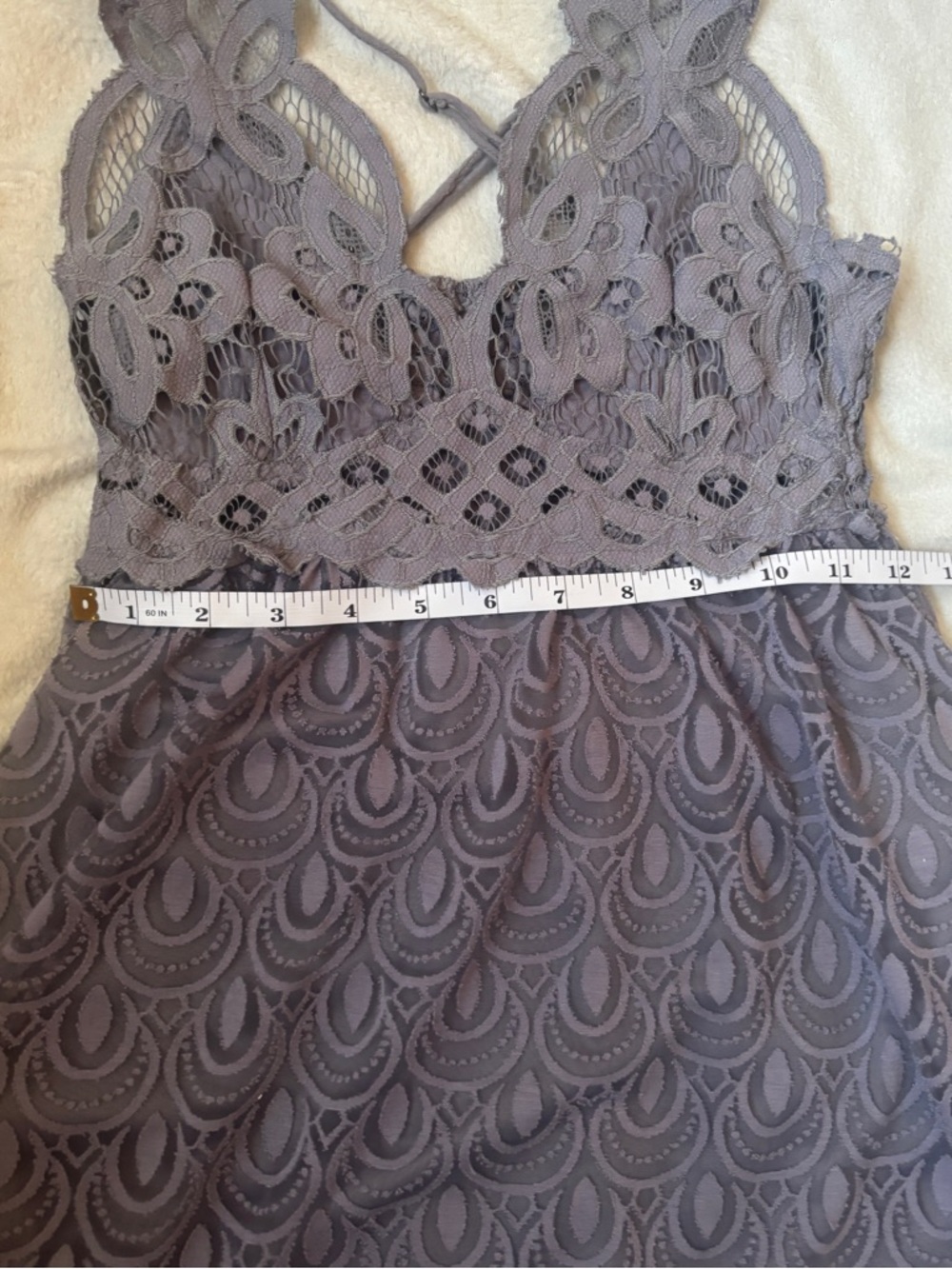 Free People Lace Slip Dress Purple Boho Crochet Mini Adella Style XS - Picture 7 of 8